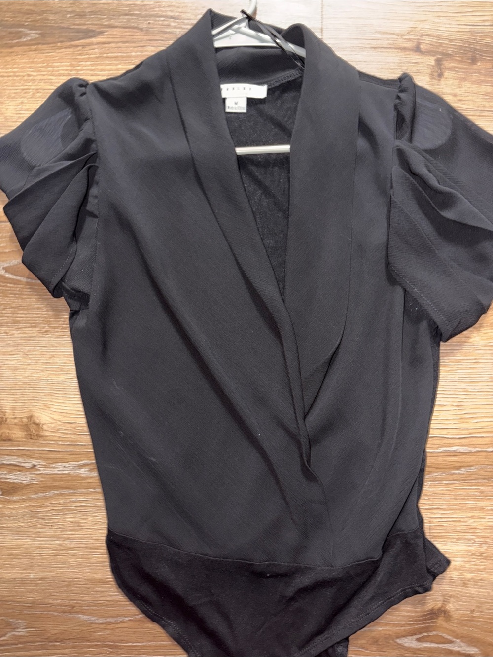 OFFERS OPEN! Favlux medium Chiffon Puff-Sleeve Black Wrap Bodysuit